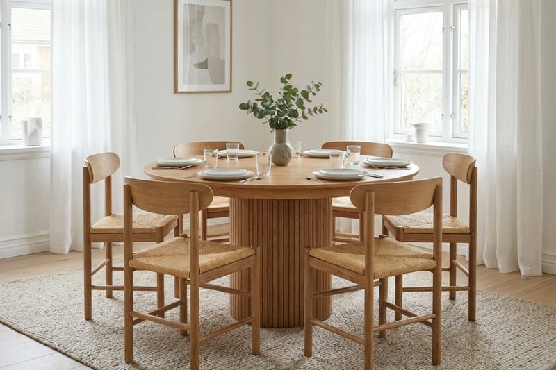 Kopparbo Matgrupp Förlängningsbart runt 140-220 cm Ek med 6 Malte Matstolar - Möbler - Bord & matgrupp - Matgrupp