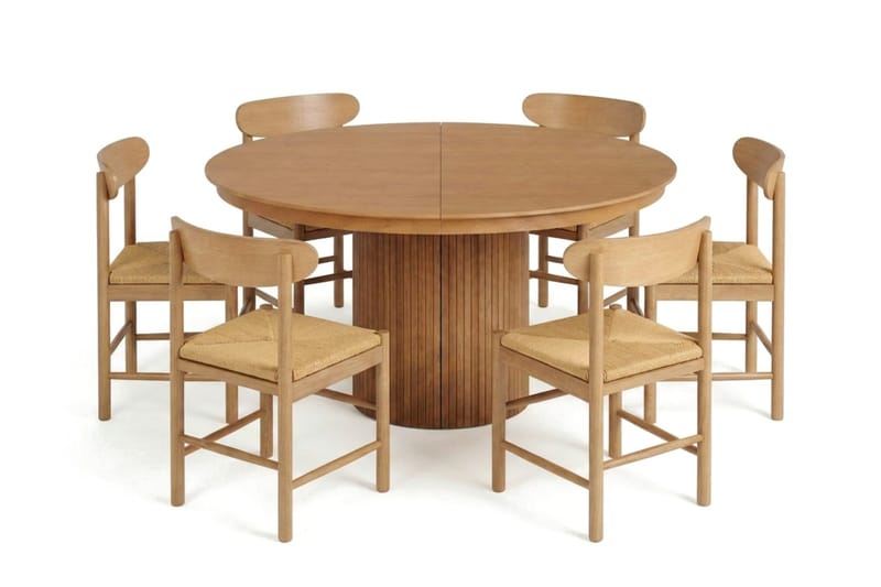 Kopparbo Matgrupp Förlängningsbart runt 140-220 cm Ek med 6 Malte Matstolar - Möbler - Bord & matgrupp - Matgrupp