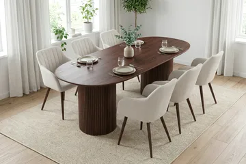 Kopparbo Matgrupp oval 180 cm Valnöt med 6 Filippa Matstolar - Valnöt - Möbler - Bord & matgrupp - Matgrupp