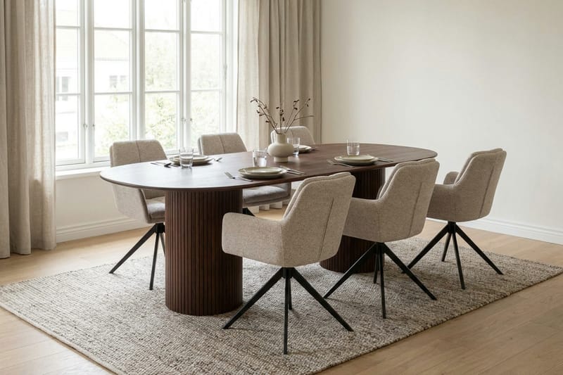 Kopparbo Matgrupp oval 180 cm Valnöt med 6 Torsby Matstolar - Valnöt - Möbler - Bord & matgrupp - Matgrupp