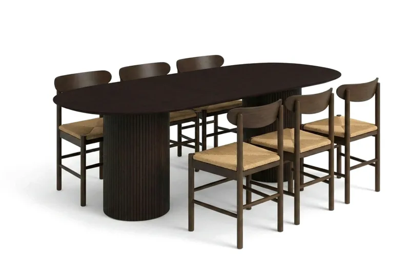 Kopparbo Matgrupp oval 220 cm Rökt Ek med 6 Elsie Matstolar - Rökt ek - Möbler - Bord & matgrupp - Matgrupp