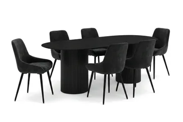 Kopparbo Matgrupp oval 220 cm Svart med 8 Alsarp Matstolar - Svart - Möbler - Bord & matgrupp - Matgrupp