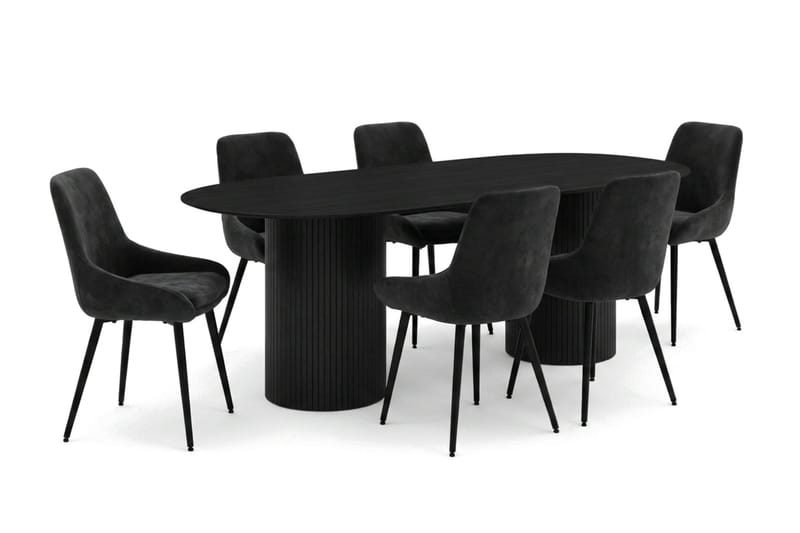 Kopparbo Matgrupp oval 220 cm Svart med 8 Alsarp Matstolar - Svart - Möbler - Bord & matgrupp - Matgrupp