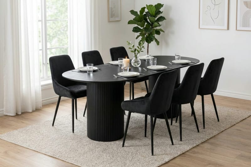 Kopparbo Matgrupp oval 220 cm Svart med 8 Alsarp Matstolar - Svart - Möbler - Bord & matgrupp - Matgrupp