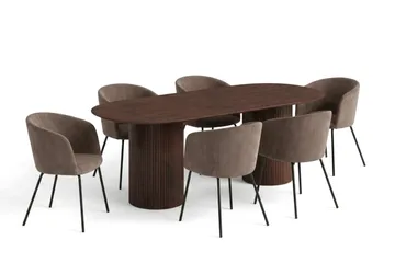 Kopparbo Matgrupp oval 220 cm Valnöt med 6 Berit Matstolar - Valnöt - Möbler - Bord & matgrupp - Matgrupp