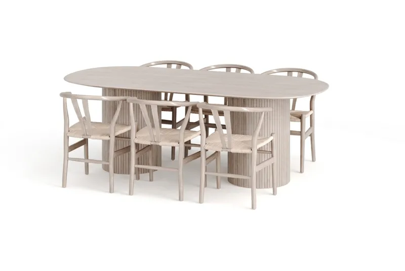Kopparbo Matgrupp oval 220 cm Vitlaserad med 6 Dastoori Matstolar - Vitlaserad ek - Möbler - Bord & matgrupp - Matgrupp