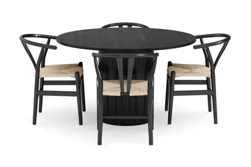 Kopparbo Matgrupp Rund 130 cm med 4 Dastoori Matstol - 2220067-4,2223286-1 - Svart - Möbler - Bord & matgrupp - Matgrupp