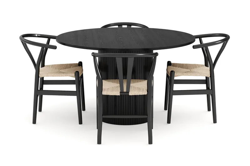 Kopparbo Matgrupp Rund 130 cm med 4 Dastoori Matstol - 2220067-4,2223286-1 - Svart - Möbler - Bord & matgrupp - Matgrupp