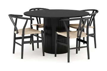 Kopparbo Matgrupp Rund 130 cm med 4 Dastoori Matstol - 2220067-4,2223286-1 - Svart - Möbler - Bord & matgrupp - Matgrupp