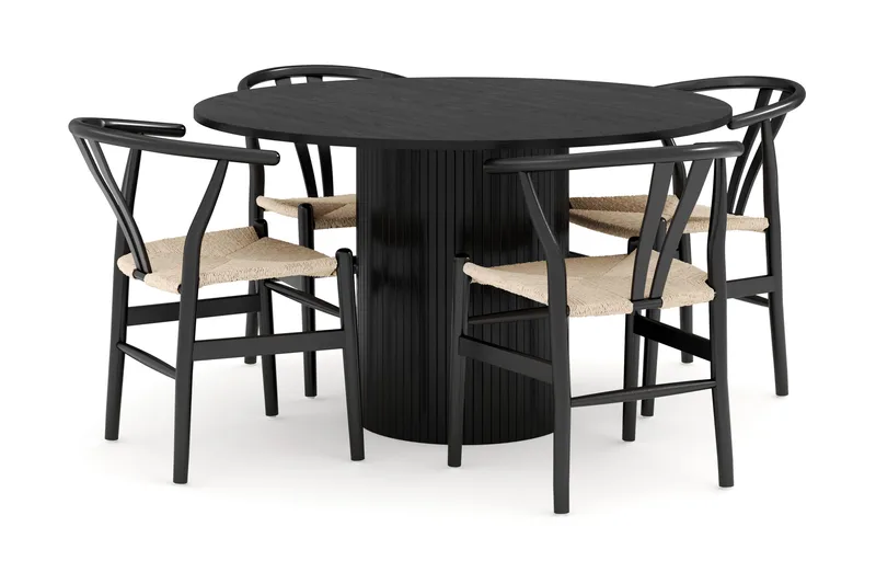 Kopparbo Matgrupp Rund 130 cm med 4 Dastoori Matstol - 2220067-4,2223286-1, Svart