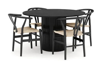 Kopparbo Matgrupp Rund 130 cm med 4 Dastoori Matstol - Svart - Möbler - Bord & matgrupp - Matgrupp
