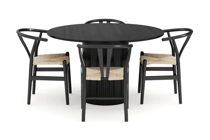 Kopparbo Matgrupp Rund 130 cm med 4 Dastoori Matstol - Svart - Möbler - Bord & matgrupp - Matgrupp