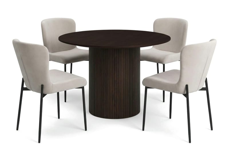 Kopparbo Matgrupp runt 110 cm Rökt Ek med 4 Elsie Matstolar - Rökt ek/Beige - Möbler - Bord & matgrupp - Matgrupp