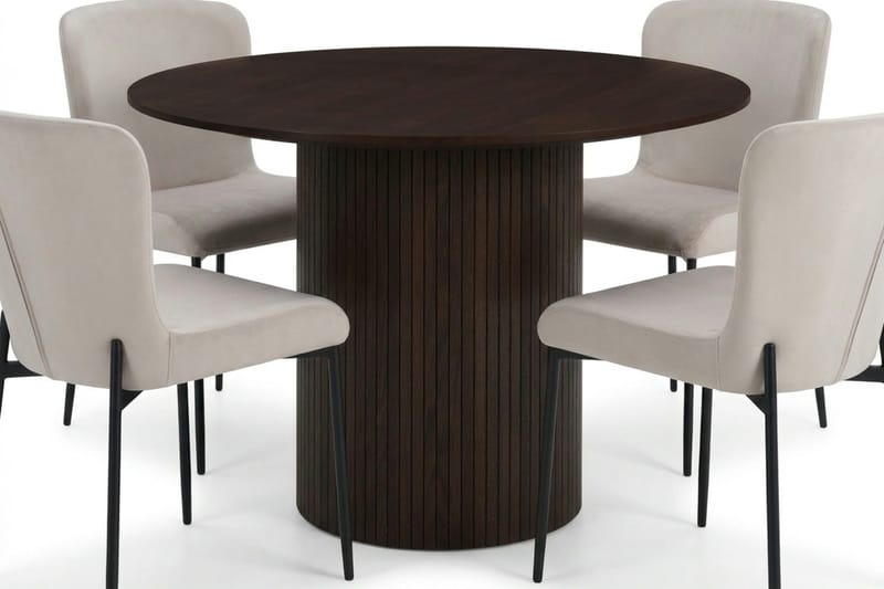 Kopparbo Matgrupp runt 110 cm Rökt Ek med 4 Elsie Matstolar - Rökt ek/Beige - Möbler - Bord & matgrupp - Matgrupp
