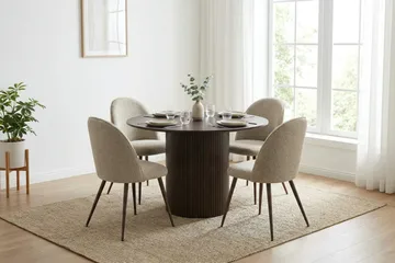 Kopparbo Matgrupp runt 110 cm Rökt Ek med 4 Nibe Plus Matstolar - Rökt ek - Möbler - Bord & matgrupp - Matgrupp