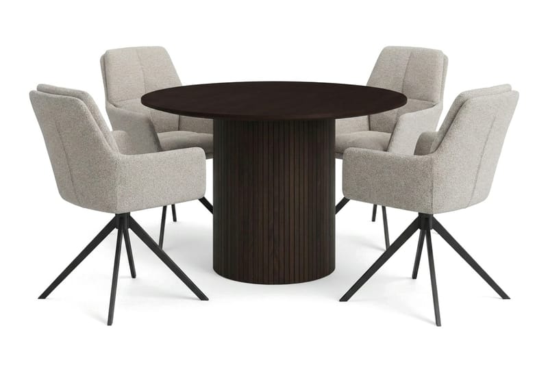 Kopparbo Matgrupp runt 110 cm Rökt Ek med 4 Torsby Matstolar - Rökt ek - Möbler - Bord & matgrupp - Matgrupp