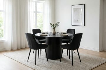 Kopparbo Matgrupp runt 110 cm Svart med 4 Alsarp Matstolar - Svart - Möbler - Bord & matgrupp - Matgrupp