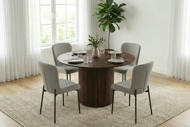 Kopparbo Matgrupp runt 110 cm Valnöt med 4 Elsie Matstolar - Valnöt/Ljusgrå - Möbler - Bord & matgrupp - Matgrupp