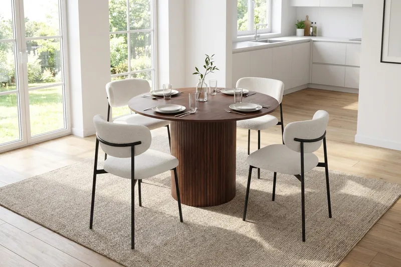 Kopparbo Matgrupp runt 110 cm Valnöt med 4 Lucy Matstolar - Valnöt - Möbler - Bord & matgrupp - Matgrupp