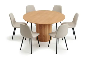 Kopparbo Matgrupp runt 130 cm Ek med 6 Nibe Matstolar - Ek - Möbler - Bord & matgrupp - Matgrupp
