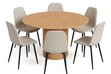 Kopparbo Matgrupp runt 130 cm Ek med 6 Nibe Matstolar - Ek - Möbler - Bord & matgrupp - Matgrupp