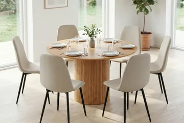 Kopparbo Matgrupp runt 130 cm Ek med 6 Nibe Matstolar - Ek - Möbler - Bord & matgrupp - Matgrupp