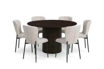 Kopparbo Matgrupp runt 130 cm Rökt Ek med 6 Elsie Matstolar - Rökt ek/Beige - Möbler - Bord & matgrupp - Matgrupp