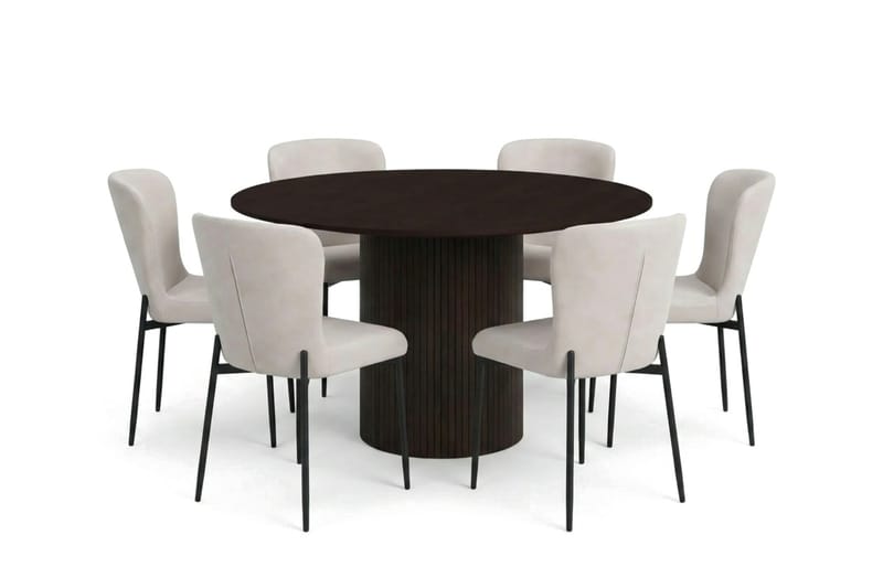 Kopparbo Matgrupp runt 130 cm Rökt Ek med 6 Elsie Matstolar - Rökt ek/Beige - Möbler - Bord & matgrupp - Matgrupp