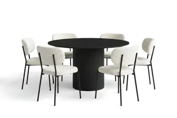 Kopparbo Matgrupp runt 130 cm Svart med 6 Gemmiano Matstolar - Svart - Möbler - Bord & matgrupp - Matgrupp