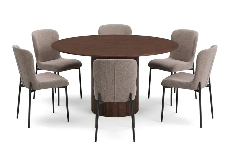 Kopparbo Matgrupp runt 130 cm Valnöt med 6 Elsie Matstolar, Valnöt