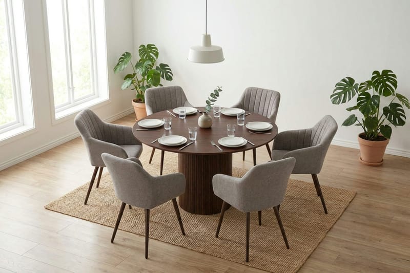 Kopparbo Matgrupp runt 130 cm Valnöt med 6 Filippa Matstolar - Valnöt - Möbler - Bord & matgrupp - Matgrupp