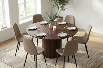 Kopparbo Matgrupp runt 130 cm Valnöt med 6 Nibe Matstolar - Valnöt - Möbler - Bord & matgrupp - Matgrupp