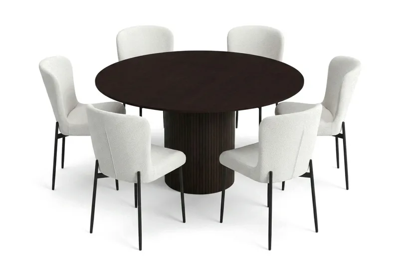 Kopparbo Matgrupp runt 150 cm Rökt Ek med 6 Elsie Matstolar - Rökt ek - Möbler - Bord & matgrupp - Matgrupp