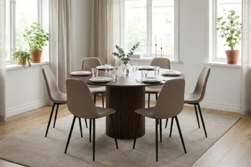Kopparbo Matgrupp runt 150 cm Valnöt med 6 Katy Matstolar - Valnöt - Möbler - Bord & matgrupp - Matgrupp