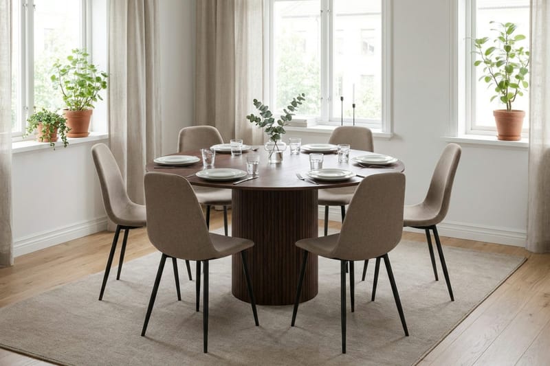 Kopparbo Matgrupp runt 150 cm Valnöt med 6 Katy Matstolar - Valnöt - Möbler - Bord & matgrupp - Matgrupp
