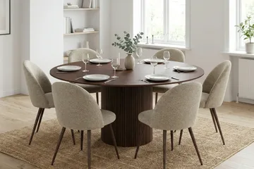 Kopparbo Matgrupp runt 150 cm Valnöt med 6 Nibe Plus Matstolar - Valnöt - Möbler - Bord & matgrupp - Matgrupp