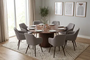 Kopparbo Matgrupp runt 180 cm Valnöt med 8 Filippa Matstolar - Valnöt - Möbler - Bord & matgrupp - Matgrupp