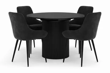 Kopparbo Rund Matgrupp 106-156cm med 4 Alsarp Matstolar - Svart - Möbler - Bord & matgrupp - Matgrupp