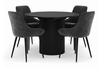 Kopparbo Rund Matgrupp 106-156cm med 4 Alsarp Matstolar - Svart - Möbler - Bord & matgrupp - Matgrupp