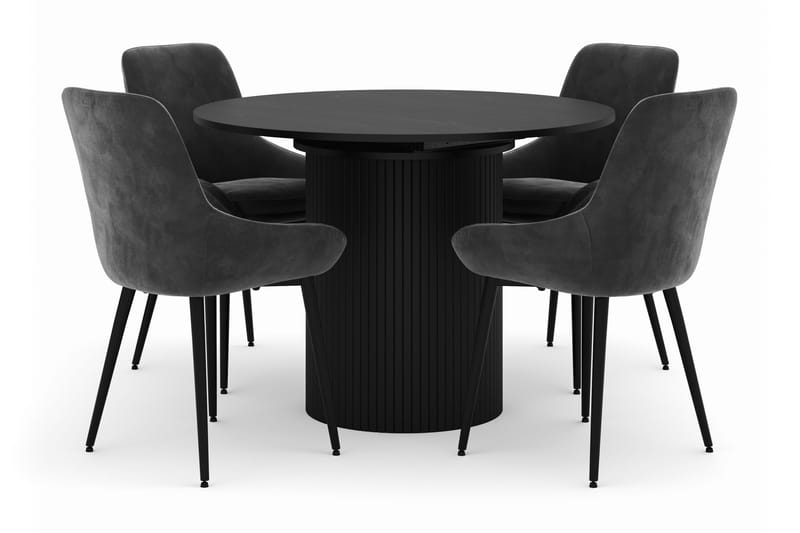 Kopparbo Rund Matgrupp 106-156cm med 4 Alsarp Matstolar, Svart