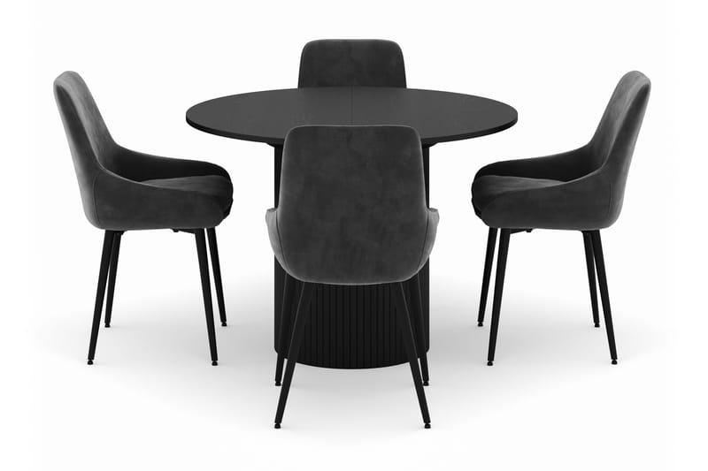 Kopparbo Rund Matgrupp 106-156cm med 4 Alsarp Matstolar - Svart - Möbler - Bord & matgrupp - Matgrupp