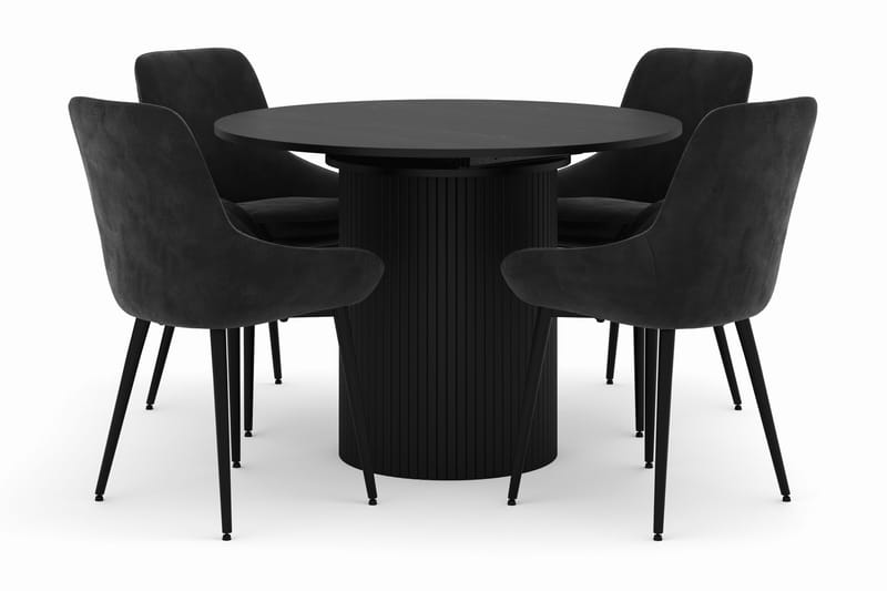 Kopparbo Rund Matgrupp 106-156cm med 4 Alsarp Matstolar, Svart