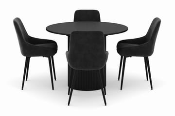 Kopparbo Rund Matgrupp 106-156cm med 4 Alsarp Matstolar - Svart - Möbler - Bord & matgrupp - Matgrupp