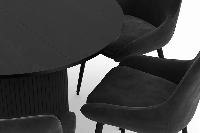 Kopparbo Rund Matgrupp 106-156cm med 6 Alsarp Matstolar - Svart - Möbler - Bord & matgrupp - Matgrupp