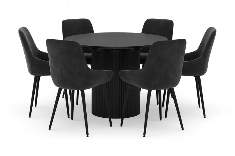 Kopparbo Rund Matgrupp 106-156cm med 6 Alsarp Matstolar - Svart - Möbler - Bord & matgrupp - Matgrupp