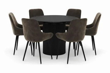 Kopparbo Rund Matgrupp 106-156cm med 6 Alsarp Matstolar - Svart - Möbler - Bord & matgrupp - Matgrupp