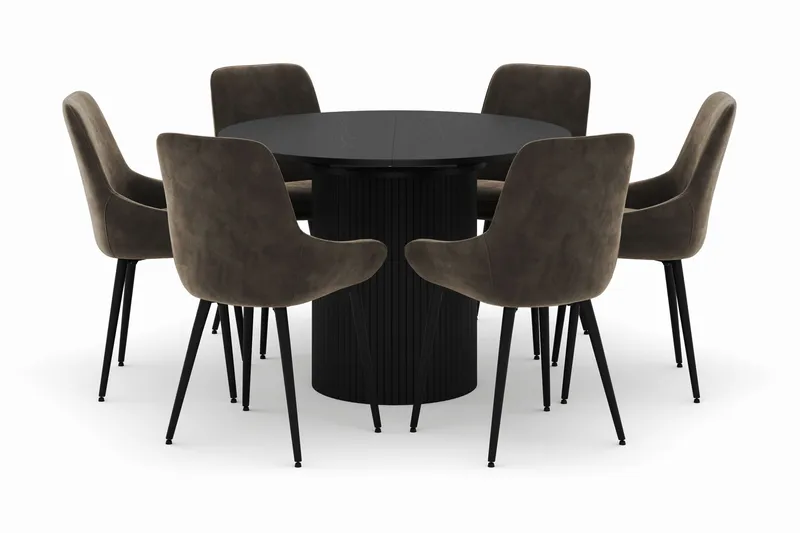 Kopparbo Rund Matgrupp 106-156cm med 6 Alsarp Matstolar - Svart - Möbler - Bord & matgrupp - Matgrupp