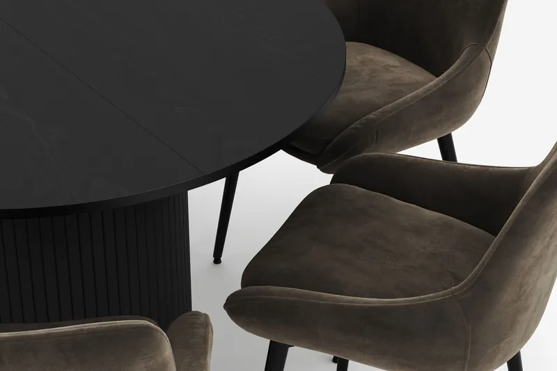 Kopparbo Rund Matgrupp 106-156cm med 6 Alsarp Matstolar - Svart - Möbler - Bord & matgrupp - Matgrupp