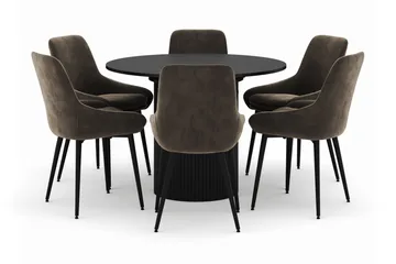 Kopparbo Rund Matgrupp 106-156cm med 6 Alsarp Matstolar - Svart - Möbler - Bord & matgrupp - Matgrupp