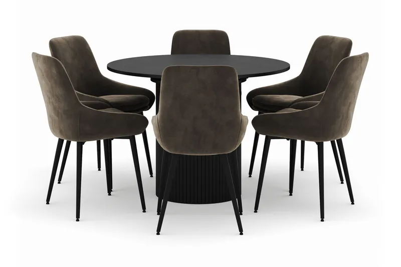 Kopparbo Rund Matgrupp 106-156cm med 6 Alsarp Matstolar - Svart - Möbler - Bord & matgrupp - Matgrupp